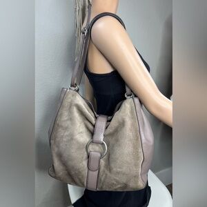 Michael Kors Medium Bucket Tote Taupe Suede &‎ Leather Hobo Shoulder Bag